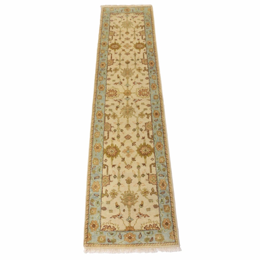 2'5 x 10'2 Hand-Knotted Indo-Turkish Oushak Runner, 2010s
