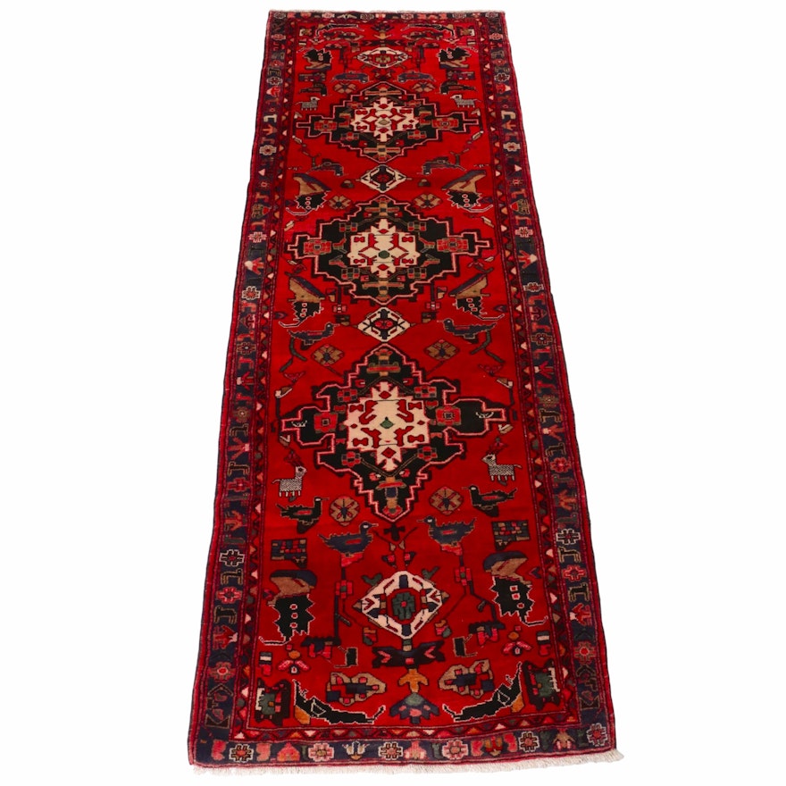 3'7 x 10'3 Hand-Knotted Persian Zanjan Pictorial Runner, 1970s