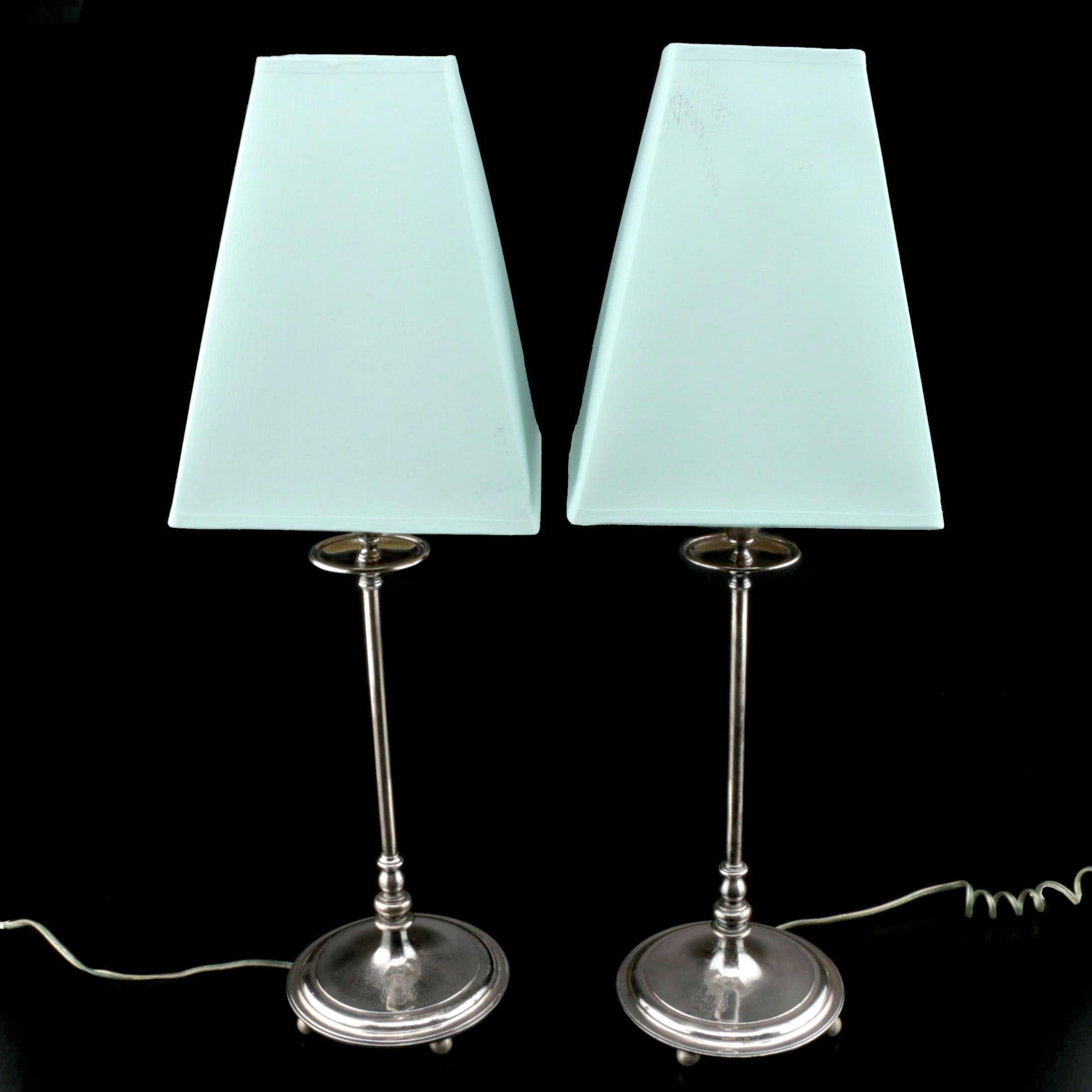 Tiffany & Co. Sterling Silver Converted Heraldic Candlestick Lamps