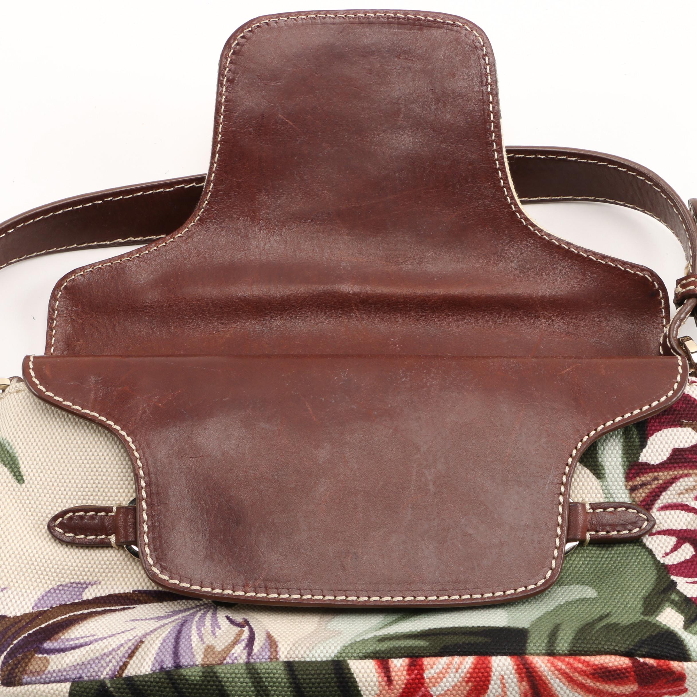 Valentino Garavani Floral Canvas and Brown Leather Baguette