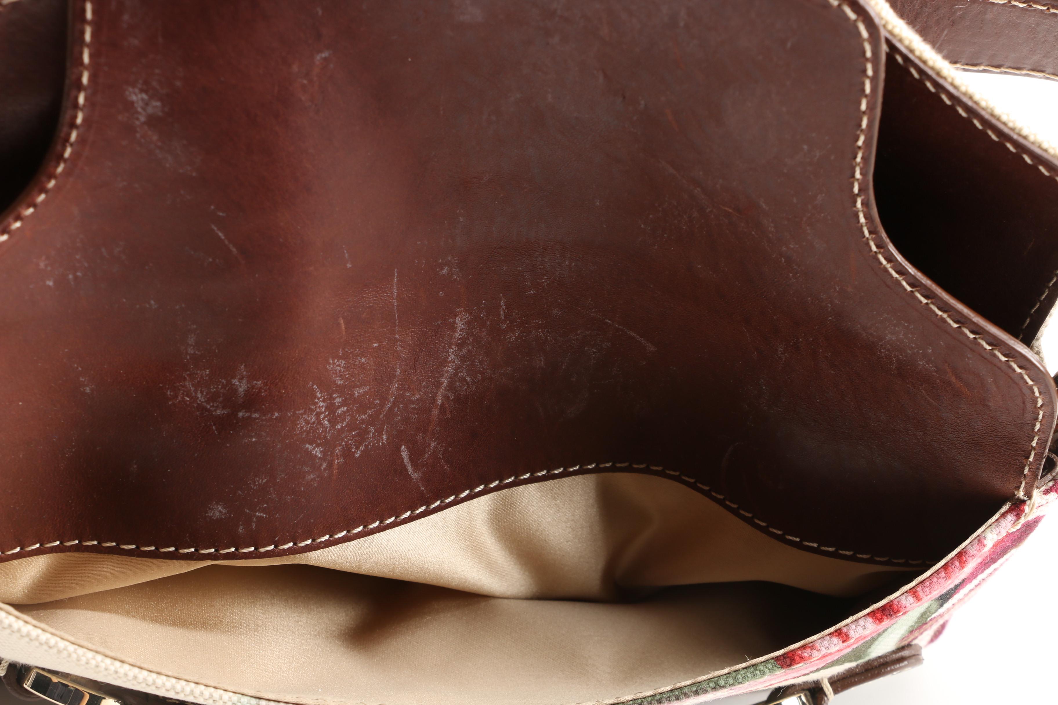 Valentino Garavani Floral Canvas and Brown Leather Baguette