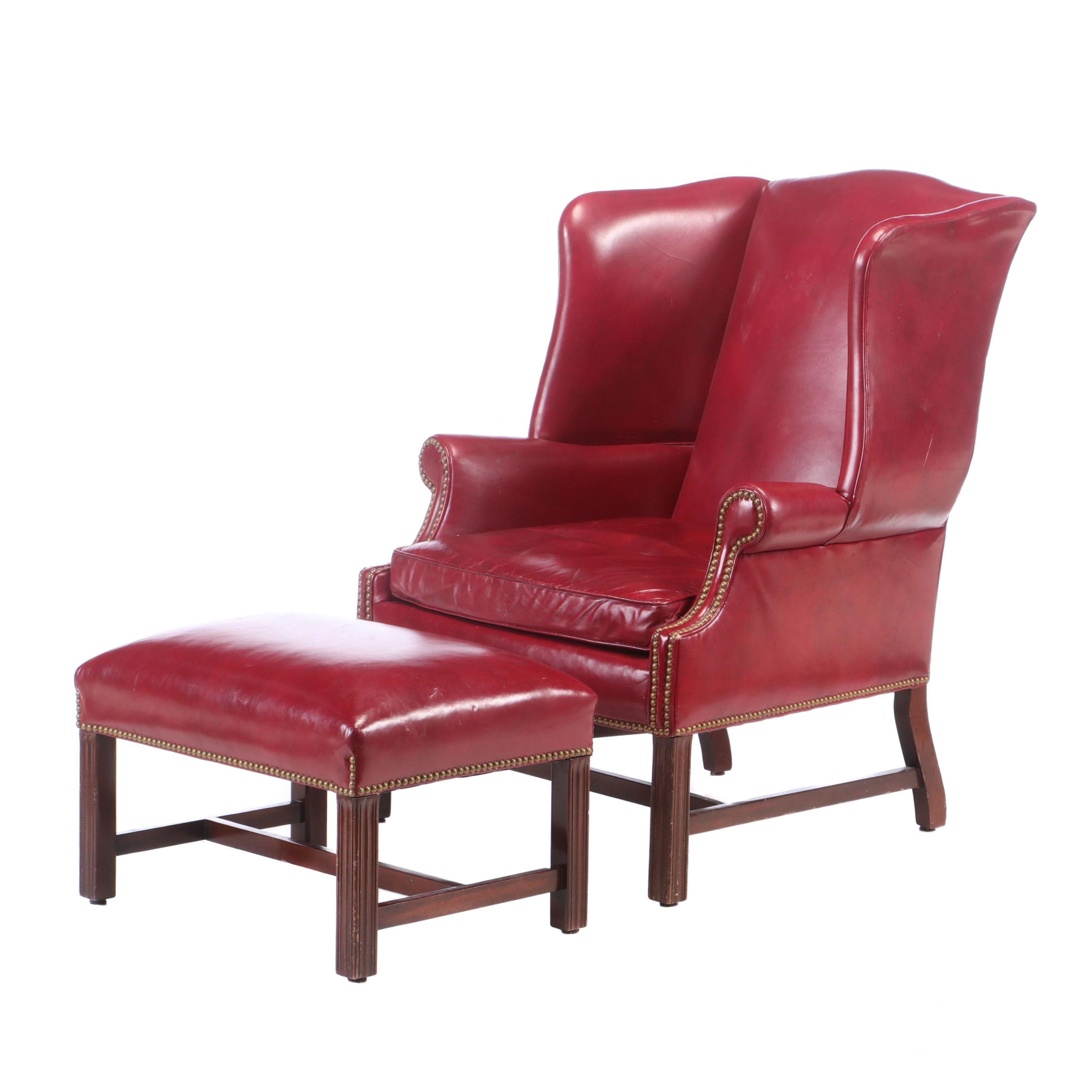 Hancock and Moore, Leather Wingback Chair and Ottoman, Late 20th Century