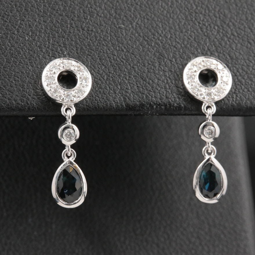 14K White Gold Sapphire and Diamond Earrings