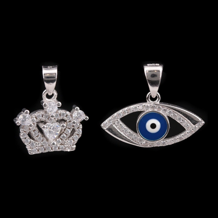 Sterling Silver Pendants with Cubic Zirconia and Enamel Including Evil Eye