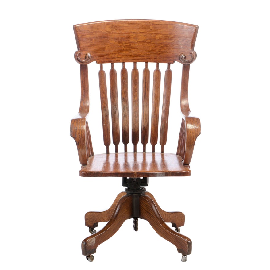 J. S. Ford, Johnson & Co., Oak Office Chair on Adjustable Base, Early 20th C.