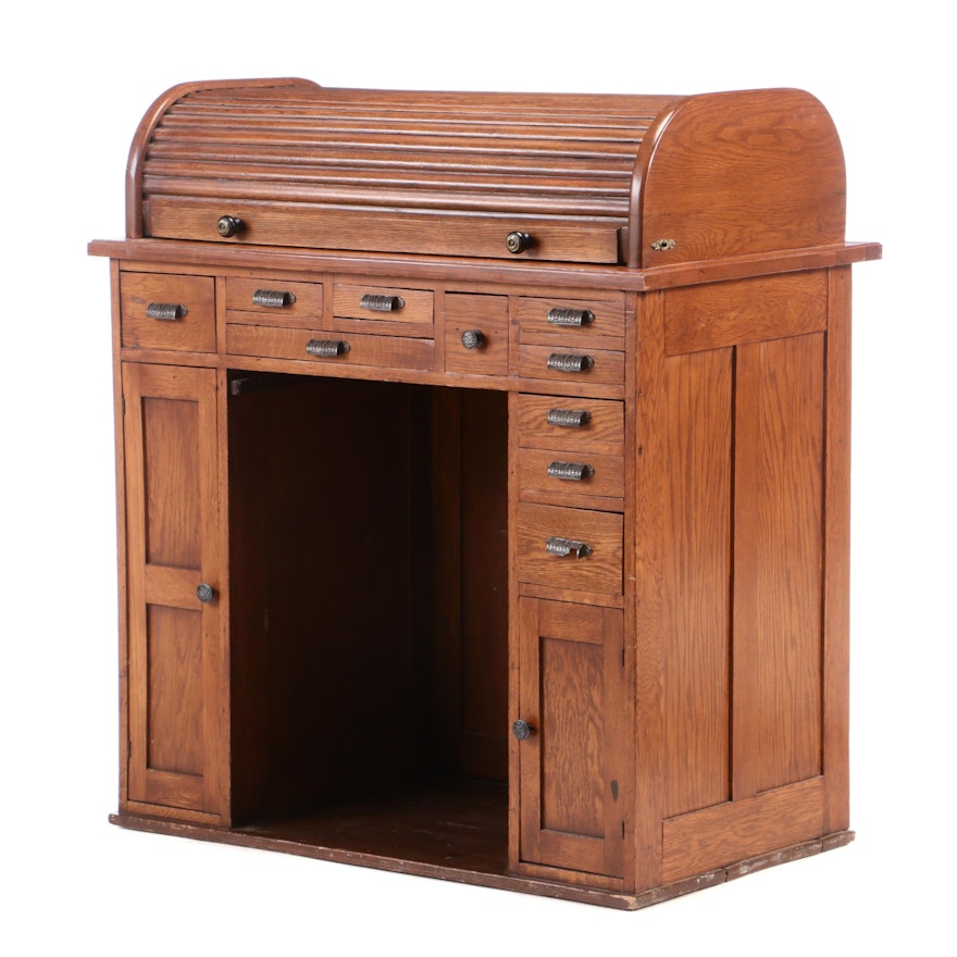 Late Victorian Oak Roll-Top Jeweler's Desk, Late 19th/Early 20th Century