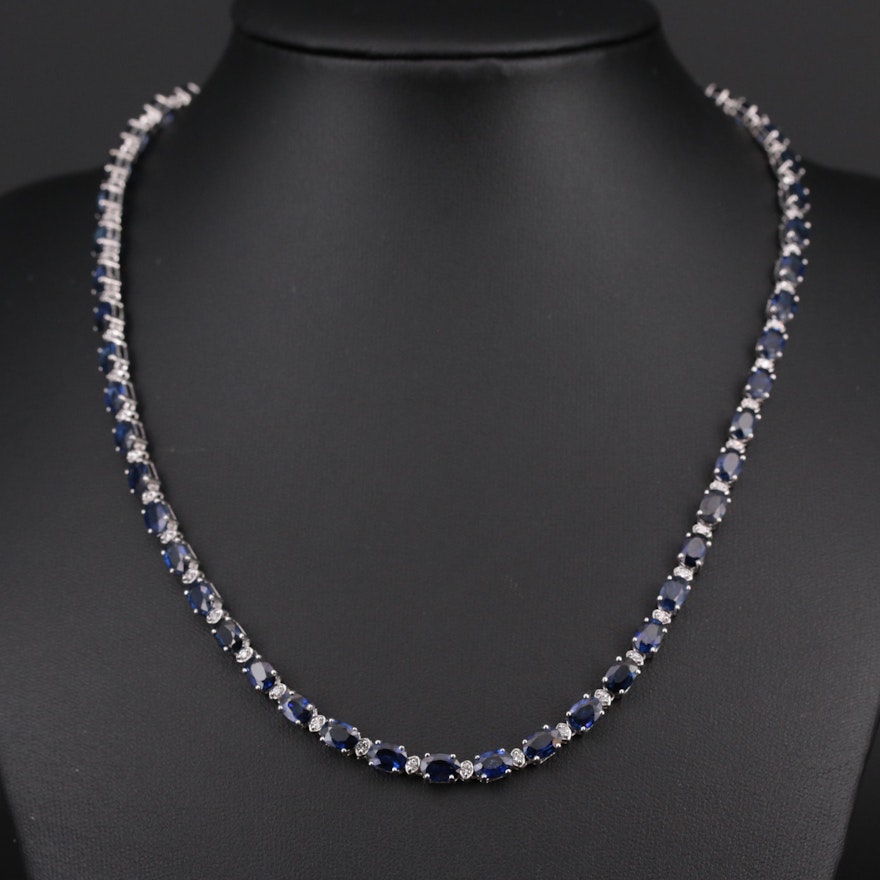 14K White Gold Sapphire and 1.06 CTW Diamond Necklace