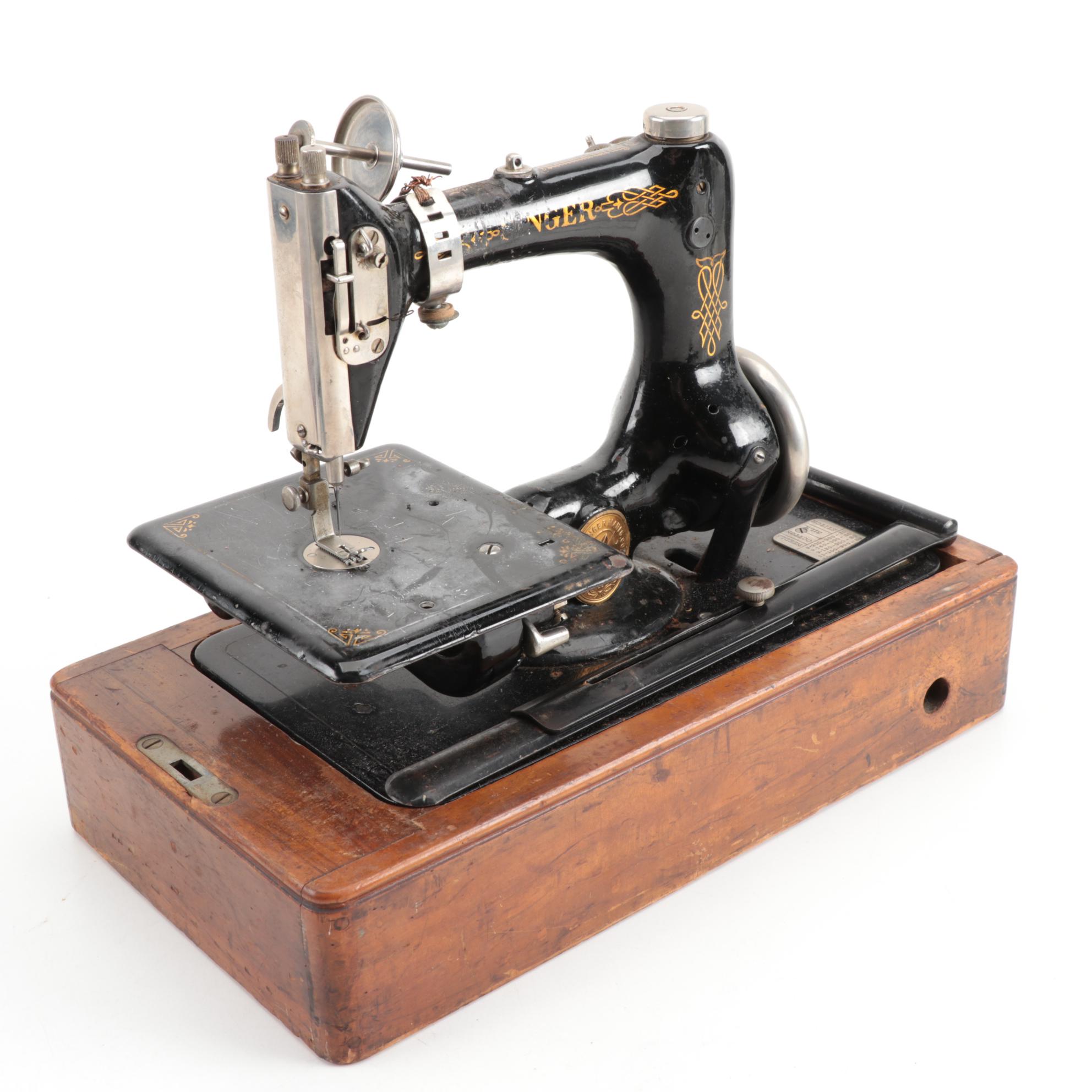 Singer Portable Electric Sewing Machine With Bentwood Case, Model 24, 1922
