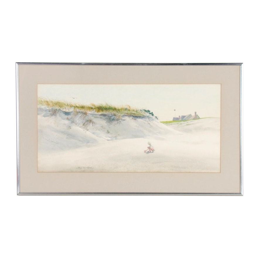 Paul Bradford Watercolor Painting of Beach Scene
