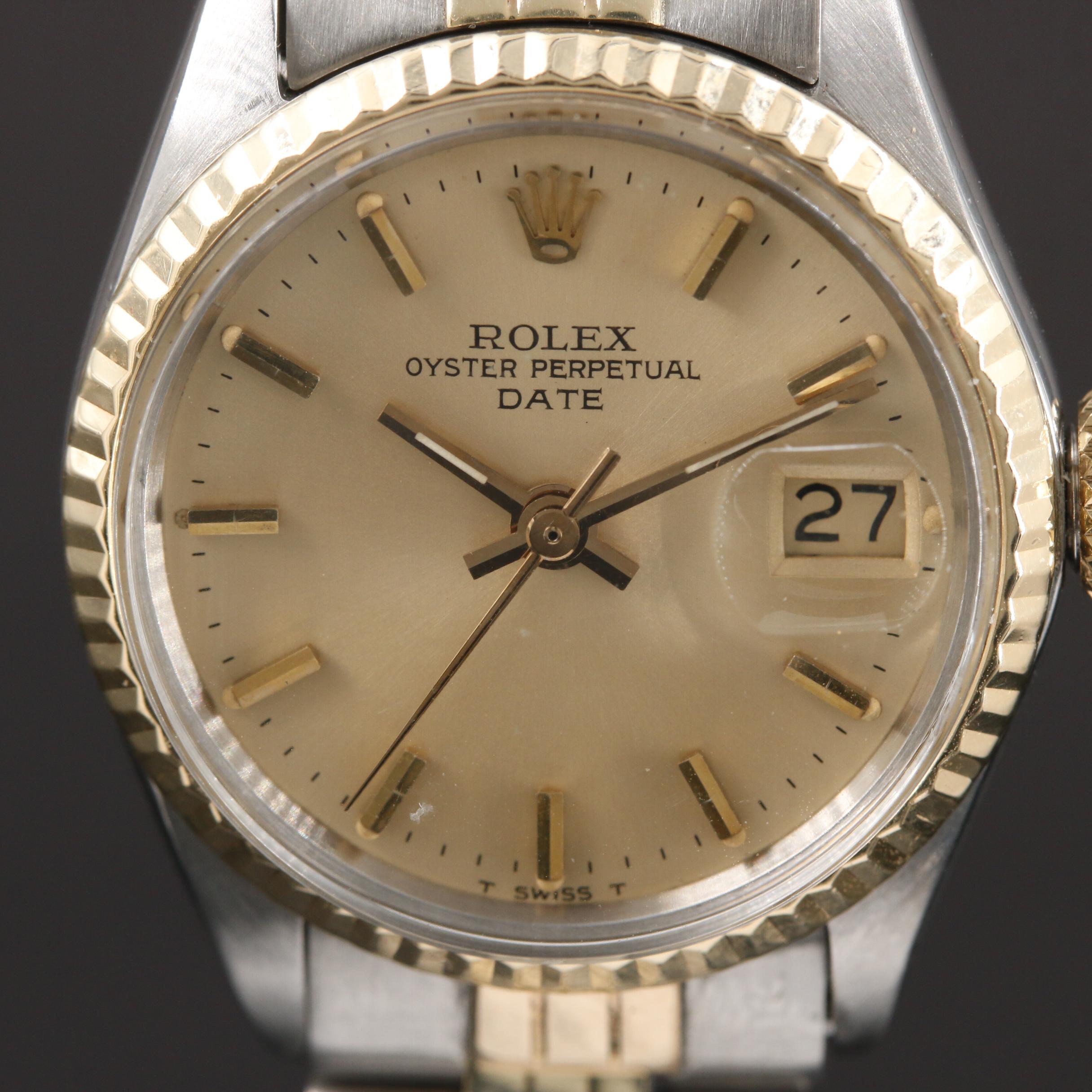 Rolex Date 6517 14K Gold And Stainless Steel Automatic Watch, Vintage