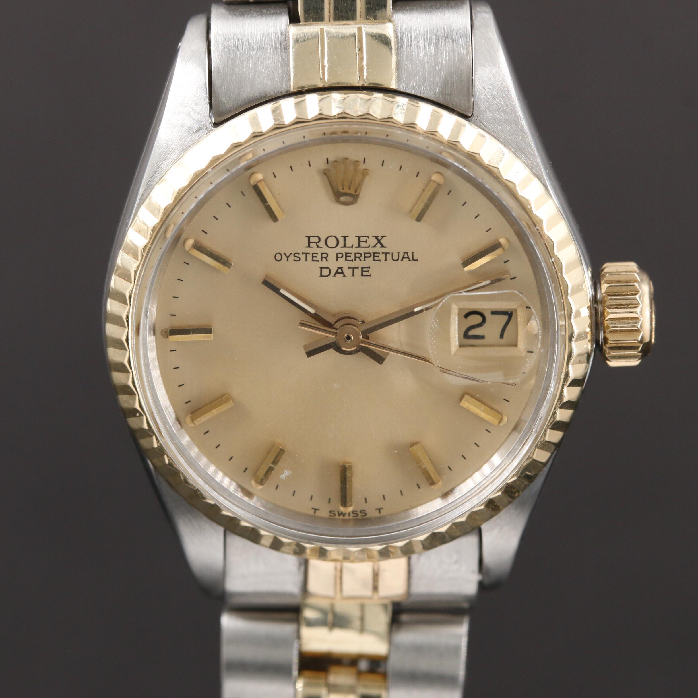 Rolex Date 6517 14K Gold And Stainless Steel Automatic Watch, Vintage