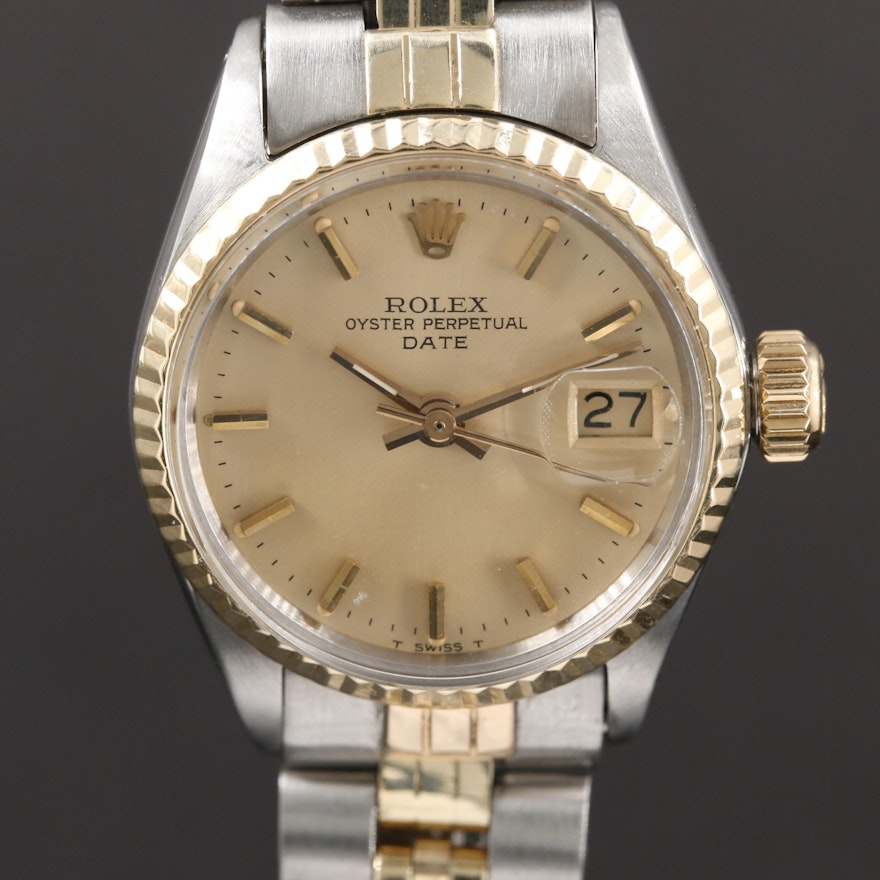 Rolex Date 6517 14K Gold And Stainless Steel Automatic Wristwatch, Vintage