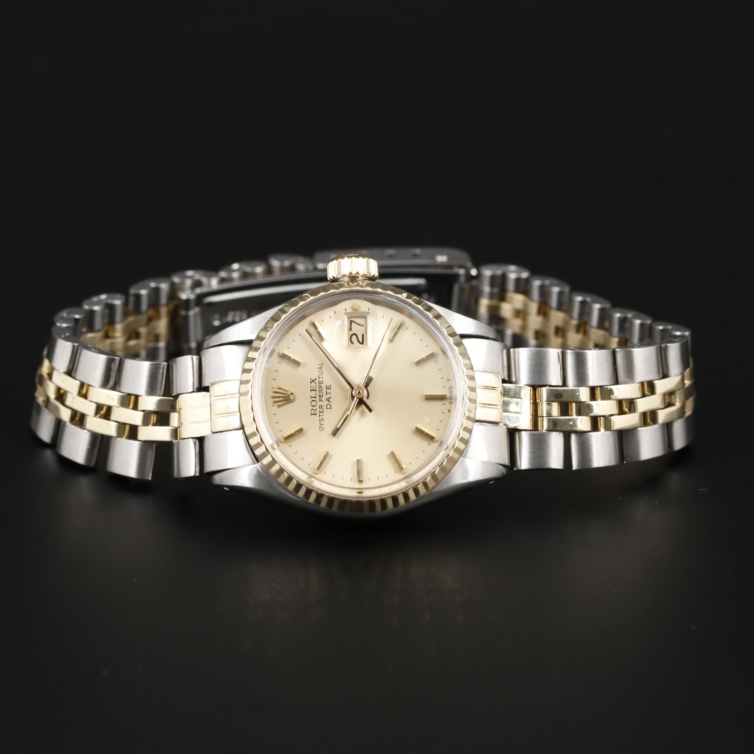 Rolex Date 6517 14K Gold And Stainless Steel Automatic Watch, Vintage