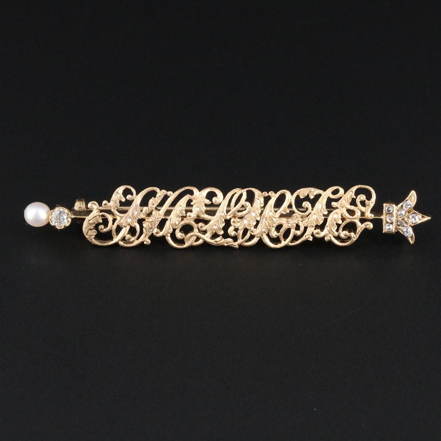 Edwardian Tiffany & Co. 18K Gold Pearl and Diamond Brooch