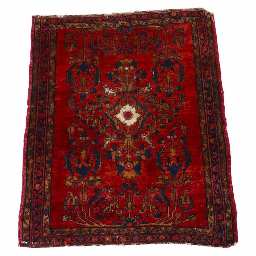 3'7 x 4'3 Hand-Knotted Persian Lilihan Rug, 1920s