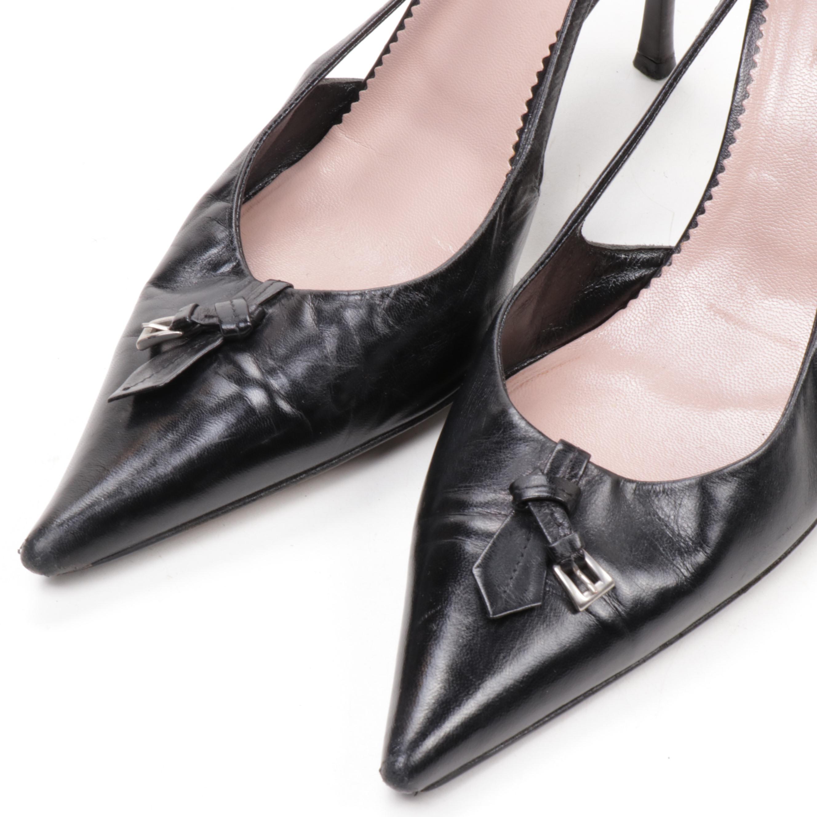 Prada Black Leather Calzature Donna Capretto Pumps