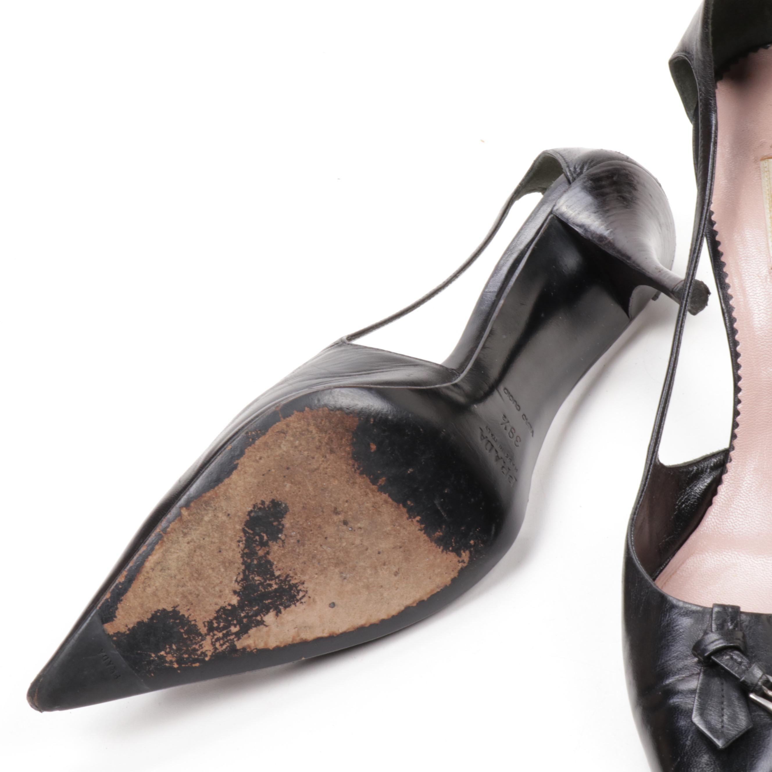 Prada Black Leather Calzature Donna Capretto Pumps