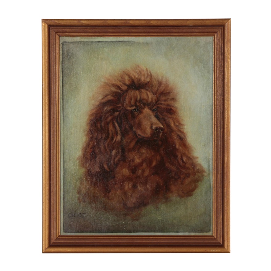 Oil Portrait of Dog "Chloe", Mid 20th Century