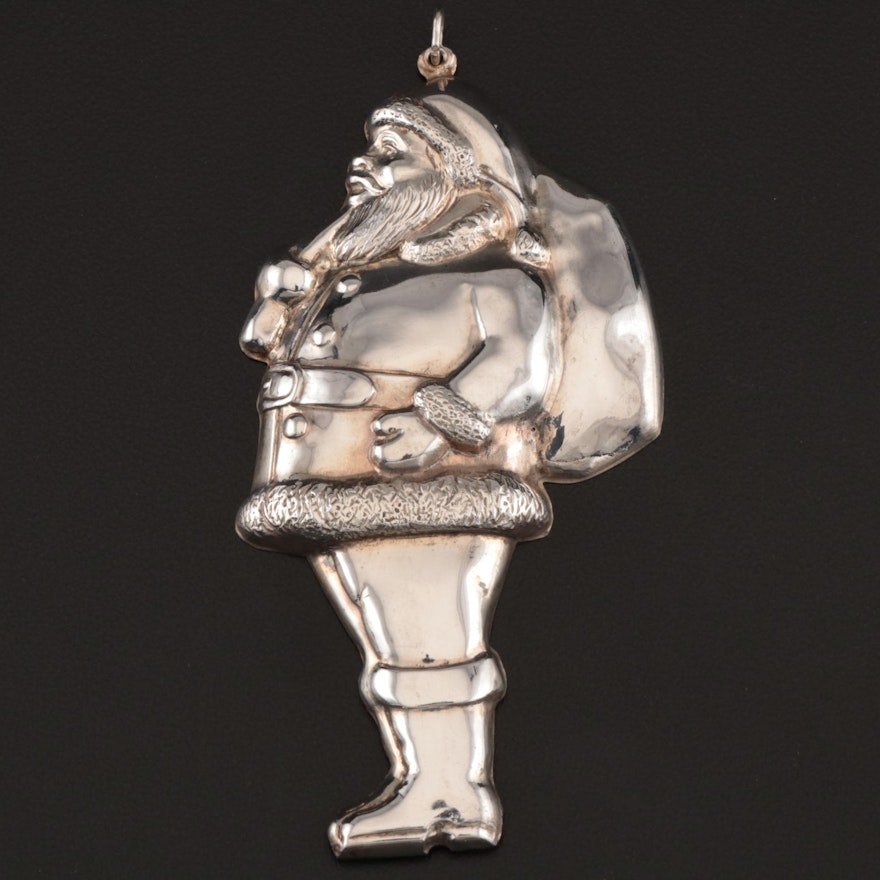Gorham "Santa with His Pack" Sterling Silver Ornament, 1972–1987