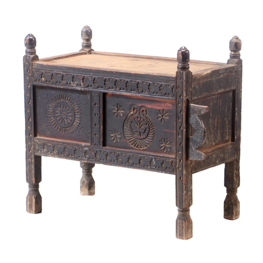 Pakastani Swat Valley Chip-Carved Pine Dowry Chest, Early 20th Century