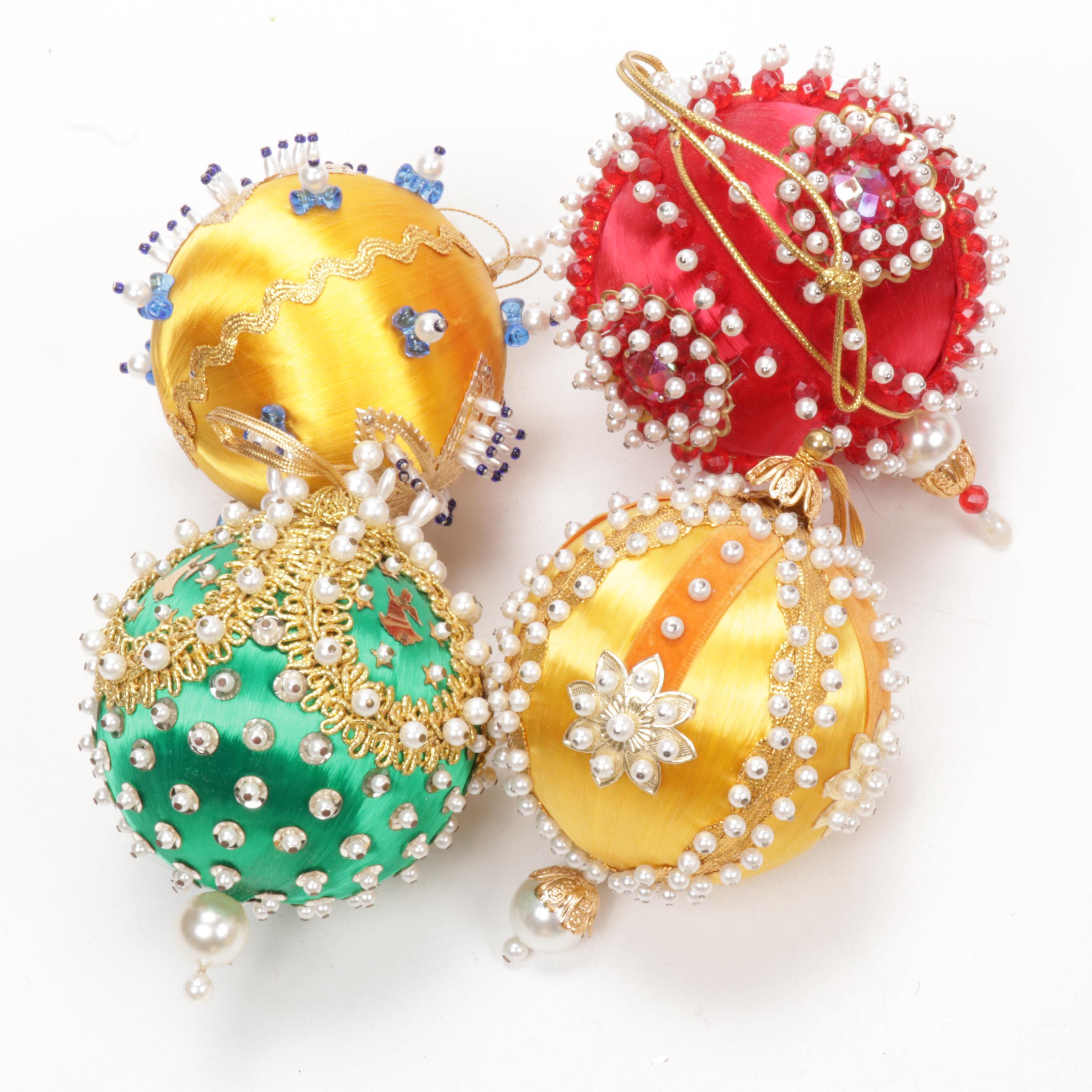 Handmade Victorian Style Beaded and Embellished Ornaments, Mid to Late 20th C.