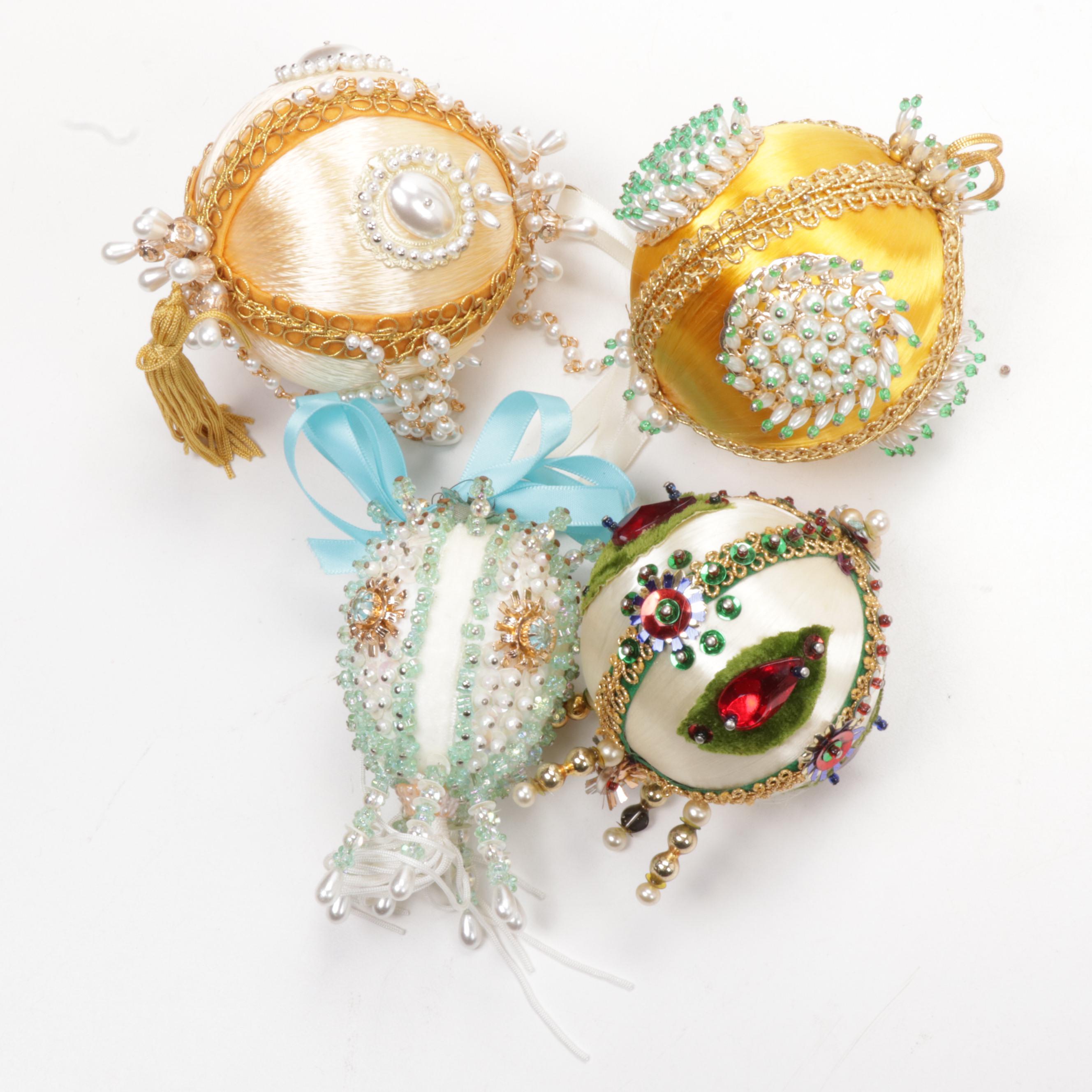 Handmade Victorian Style Beaded and Embellished Ornaments, Mid to Late 20th C.
