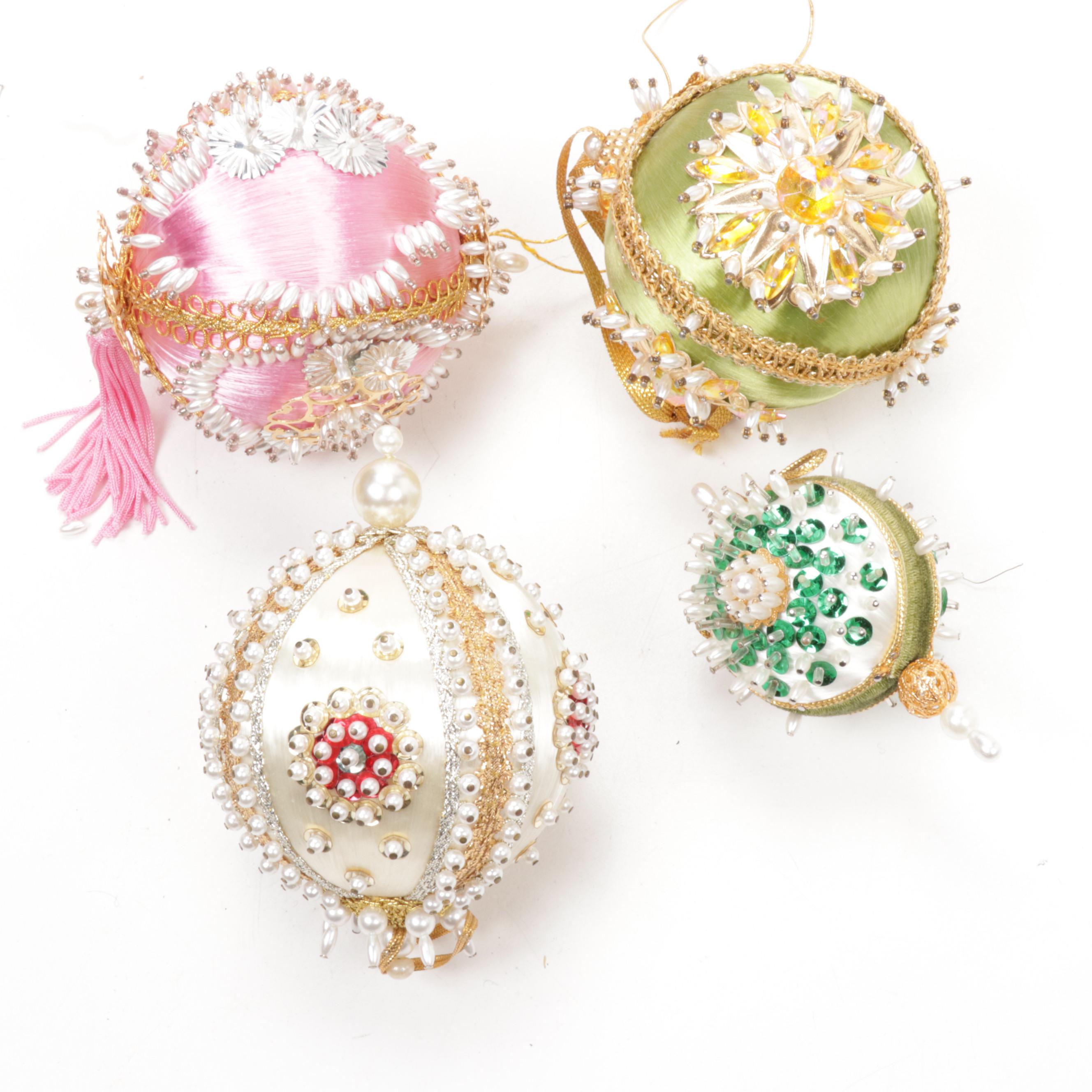 Handmade Victorian Style Beaded and Embellished Ornaments, Mid to Late 20th C.