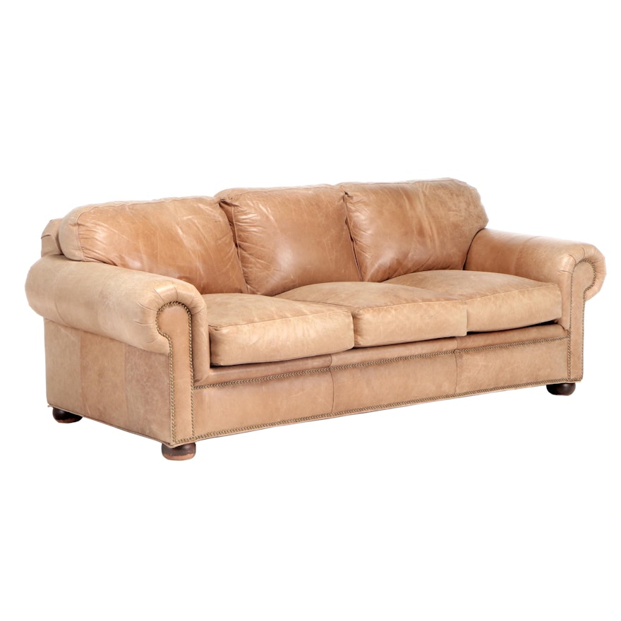 Leather Sofa with Nail Tack Detailing, Contemporary