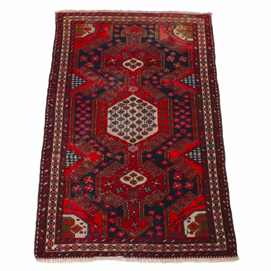 4'4 x 6'8 Hand-Knotted Persian Zanjan Rug, 1920s