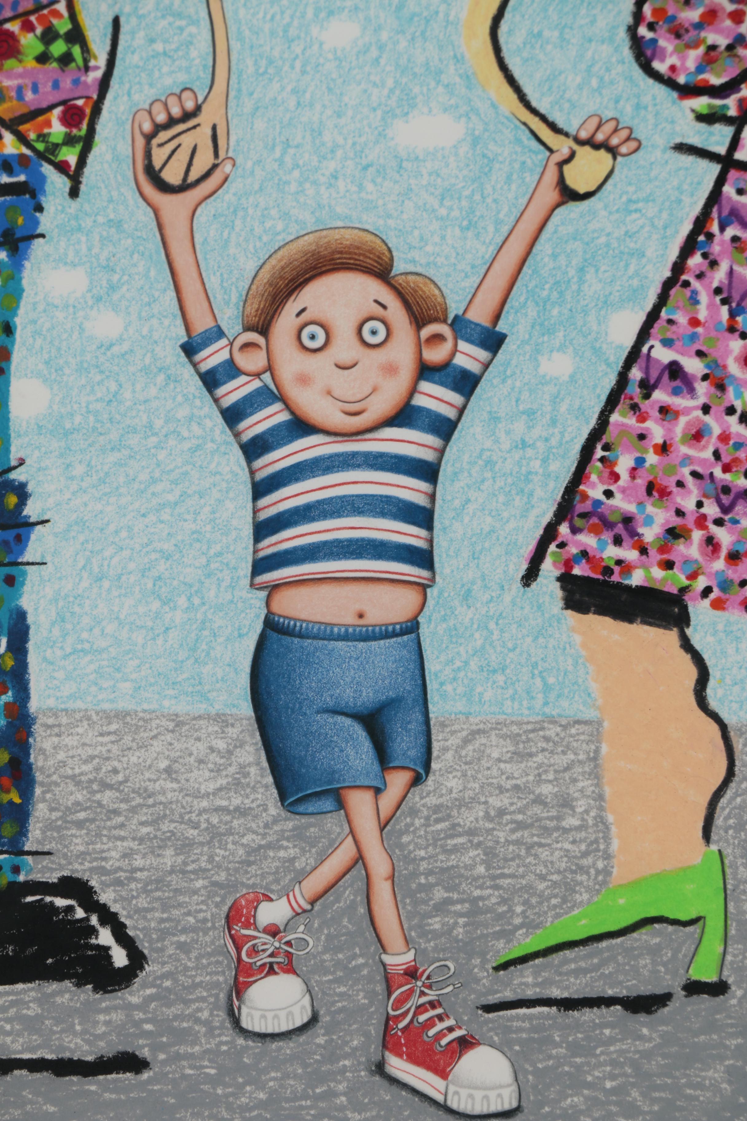 John Long Oil Pastel Drawing "A Young Pablo Picasso with His Parents"