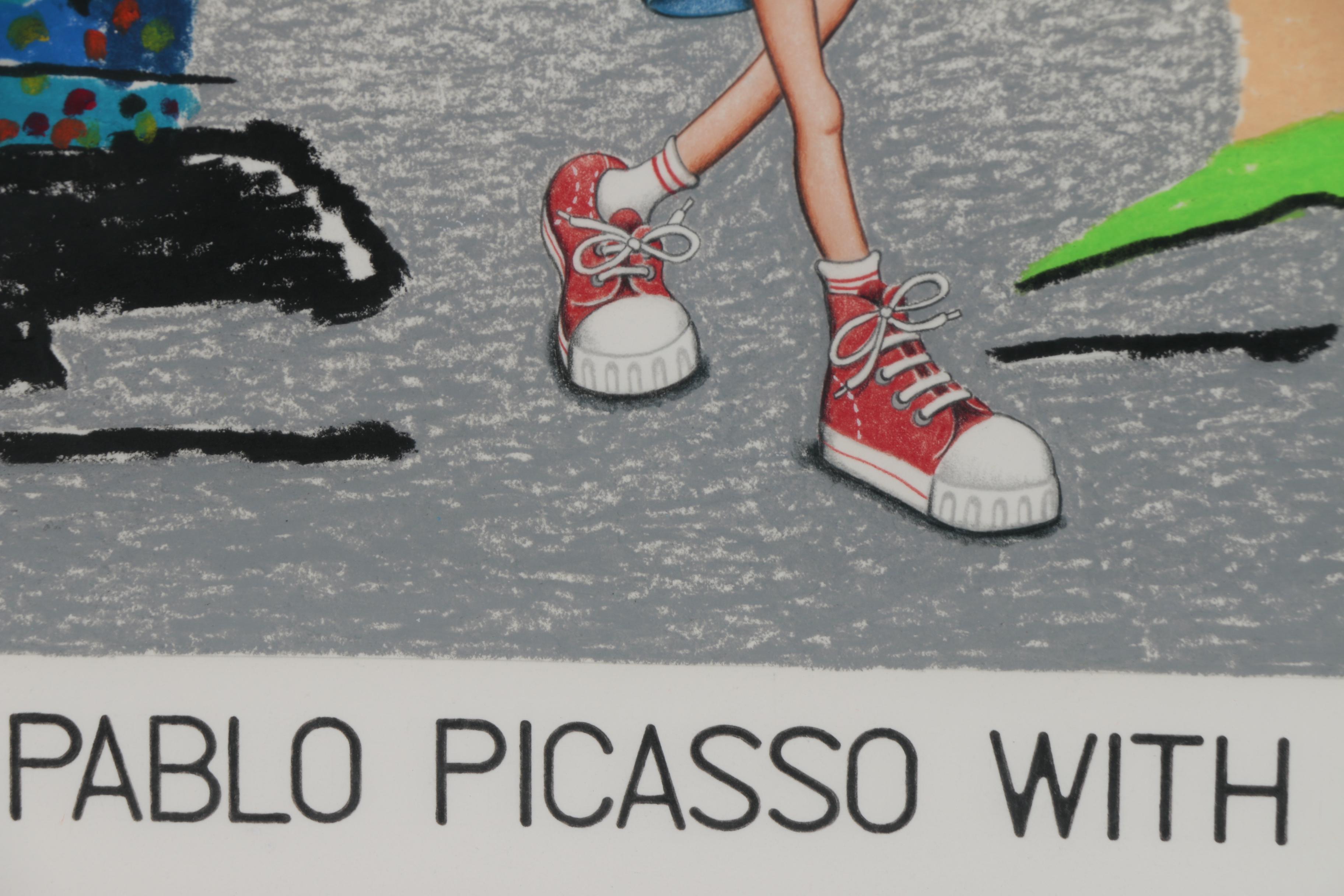 John Long Oil Pastel Drawing "A Young Pablo Picasso with His Parents"