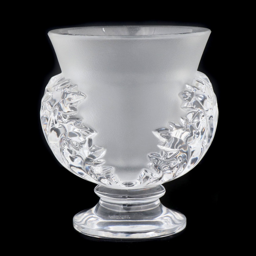 Lalique "Saint Cloud" Frosted Crystal Footed Vase, Mid to Late 20th Century