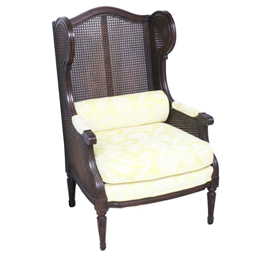 Caned Wingback Armchair, Mid-20th Century