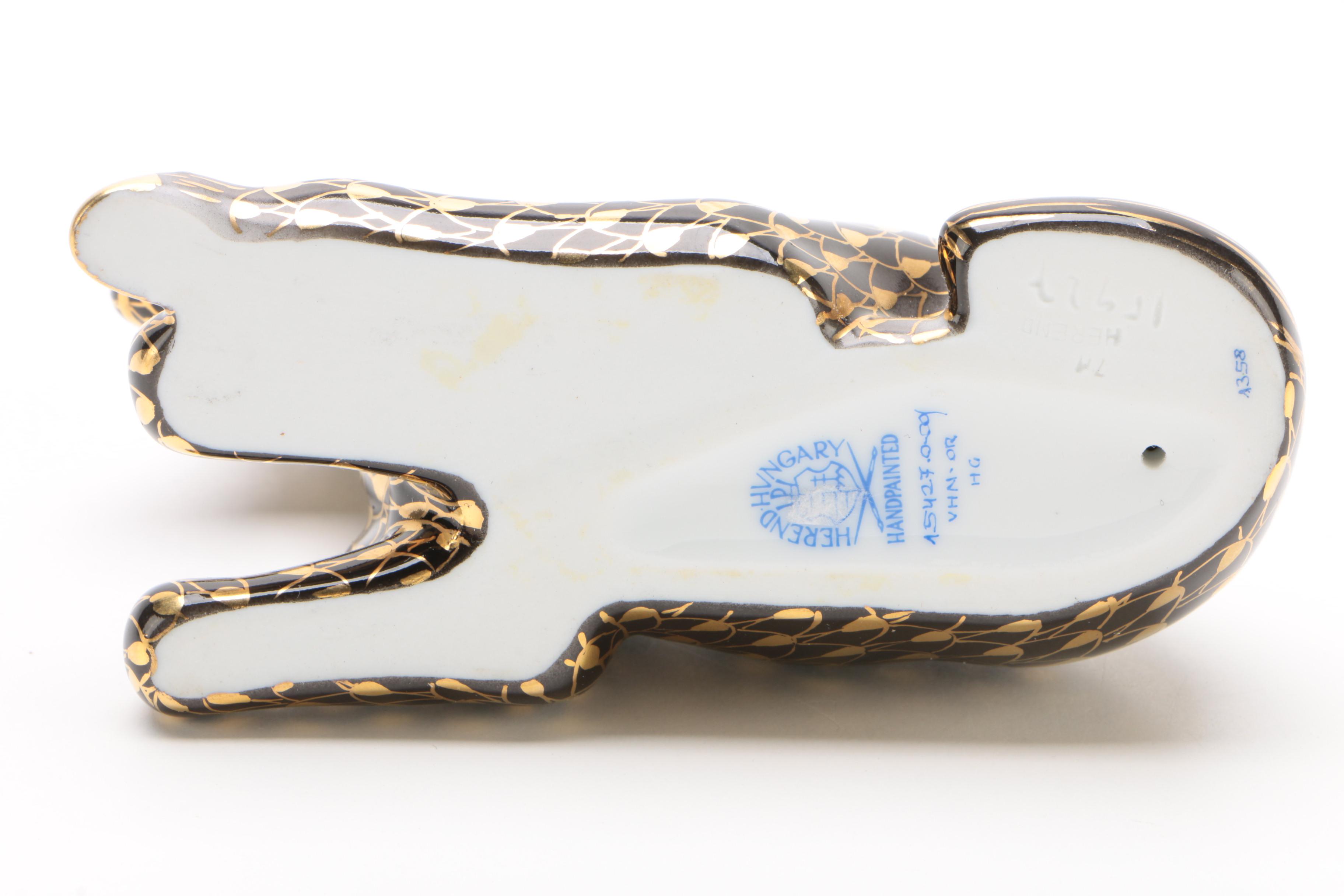 Herend Gold Fishnet and Black "Lying Foal" Porcelain Figurine