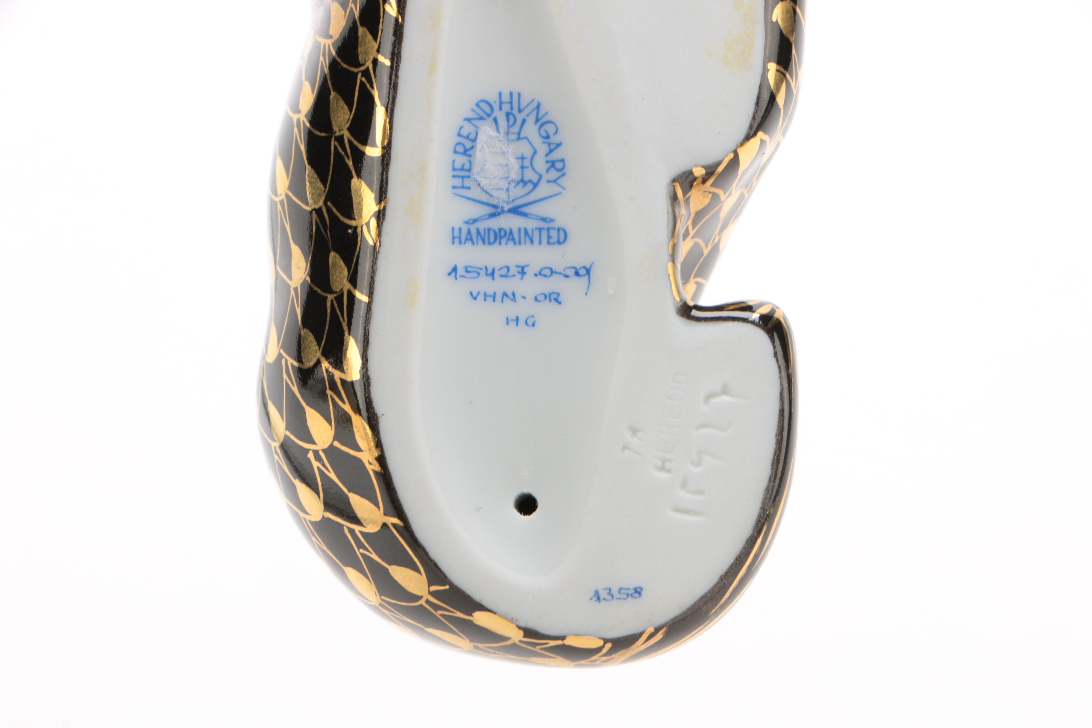 Herend Gold Fishnet and Black "Lying Foal" Porcelain Figurine