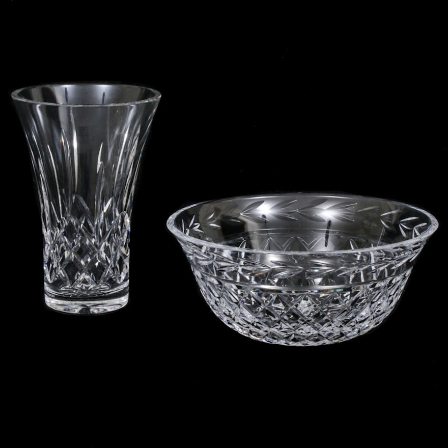 Waterford Crystal "Lismore" Vase and "Glandore" Bowl, Mid to Late 20th Century