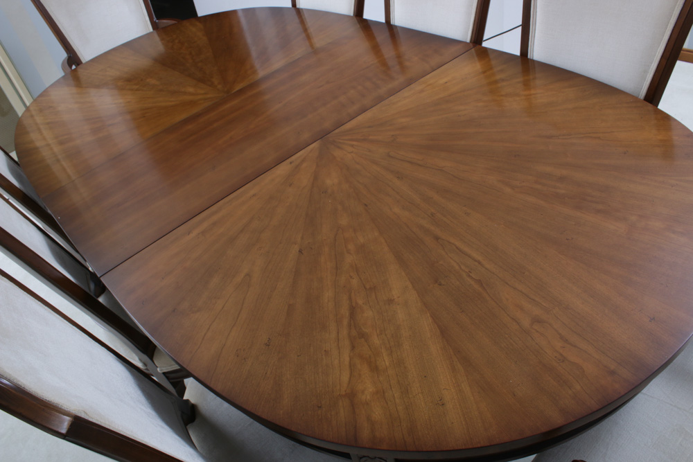 Kindel Furniture Walnut "Bleuclair" Dining Table and Chairs, 1972