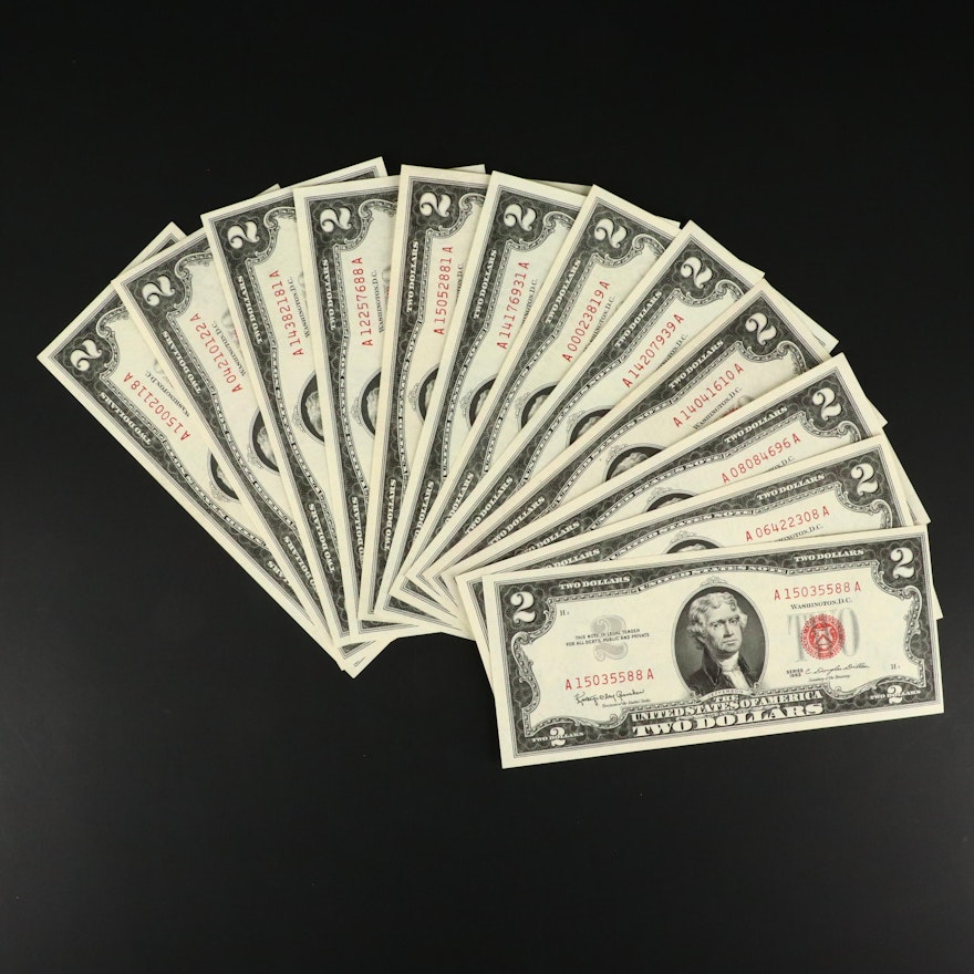 Twelve 1963 U.S. $2 Legal Tender Notes