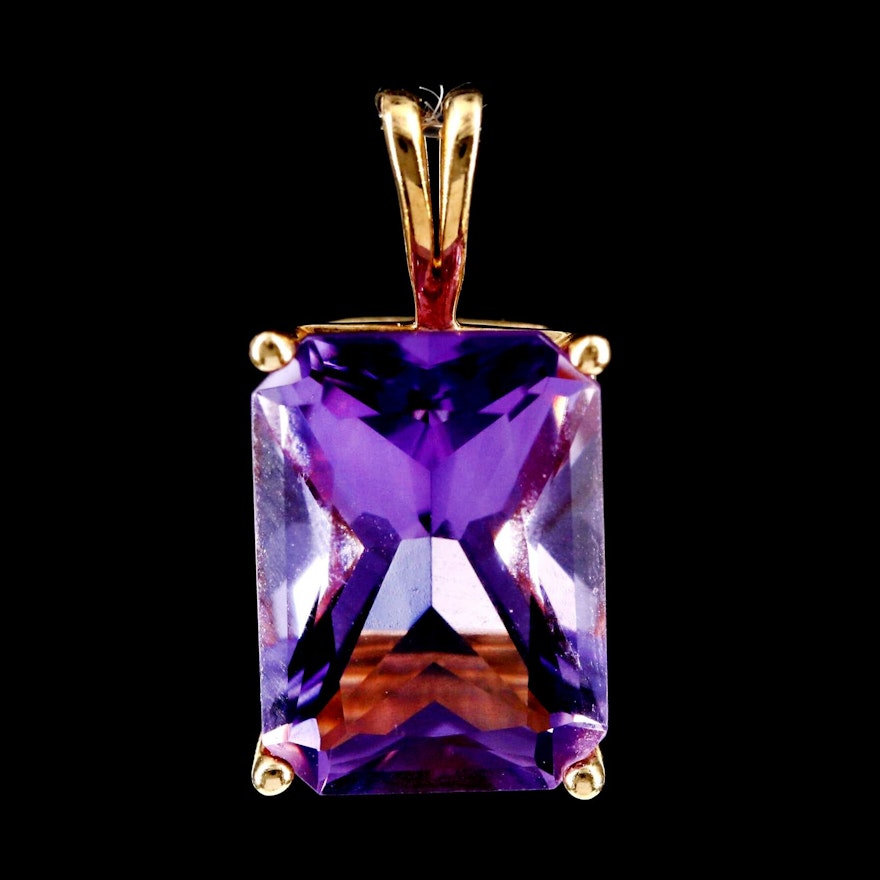 14K Yellow Gold Amethyst Pendant