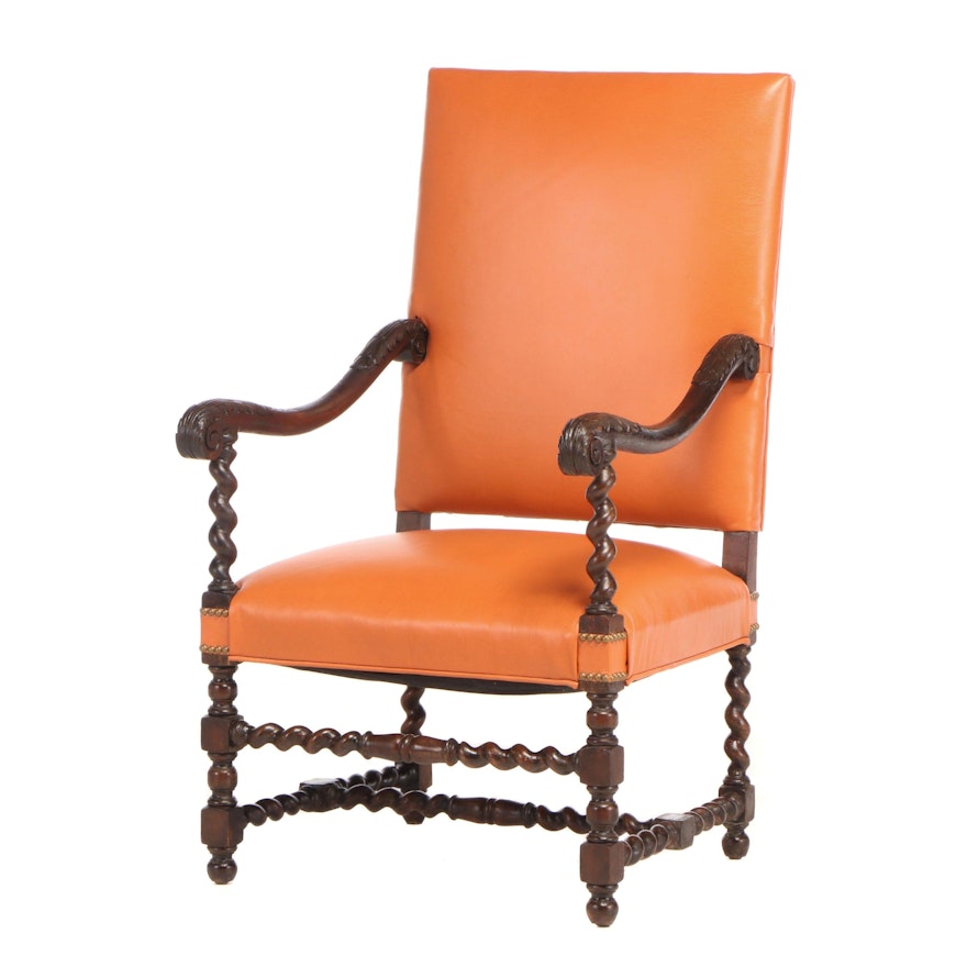 Renaissance Style Mahogany Uplostered Arm Chair, Early 20th Century