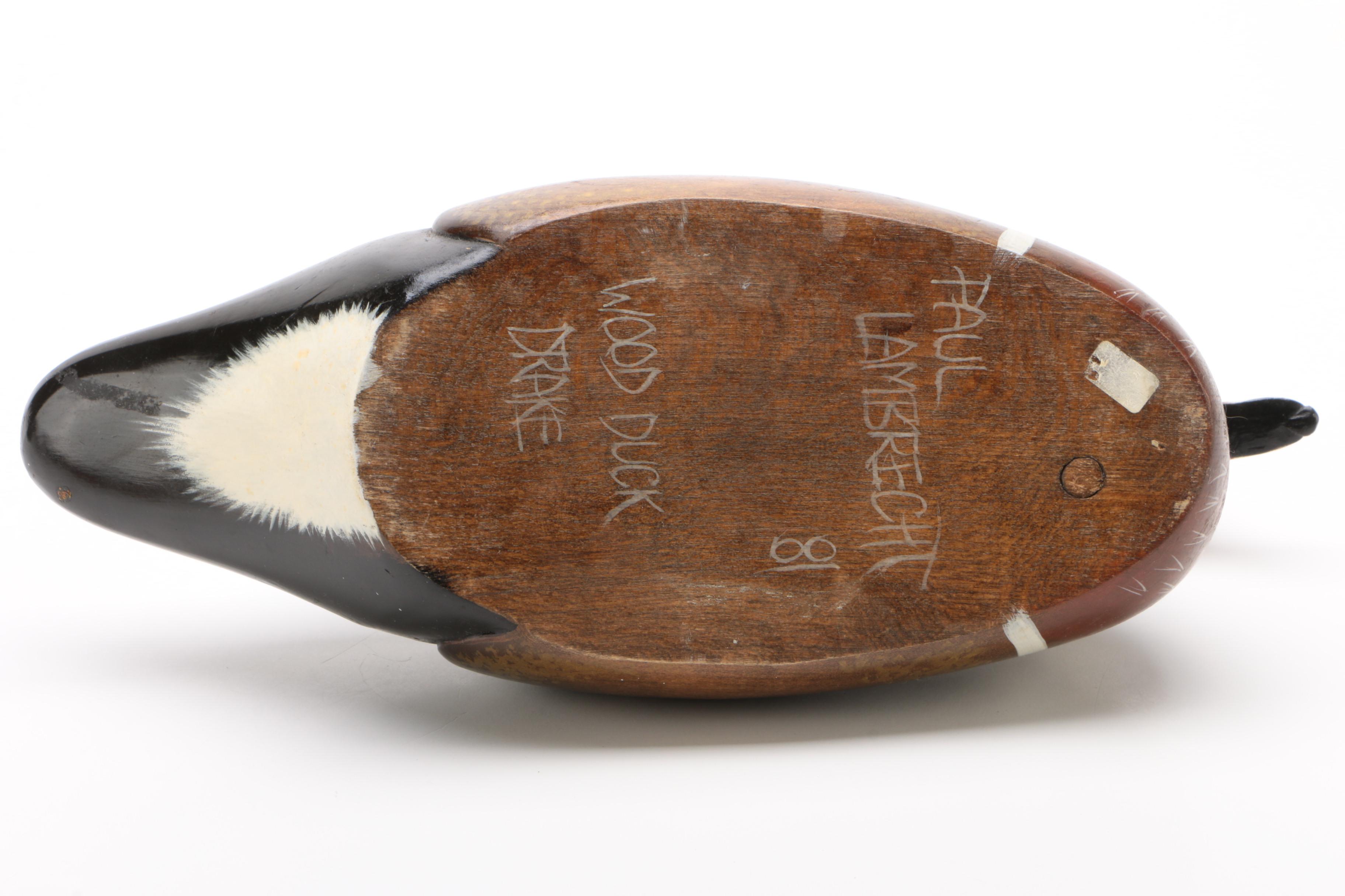 Paul Lambrecht Wooden Decoy "Wood Duck Drake," 1981