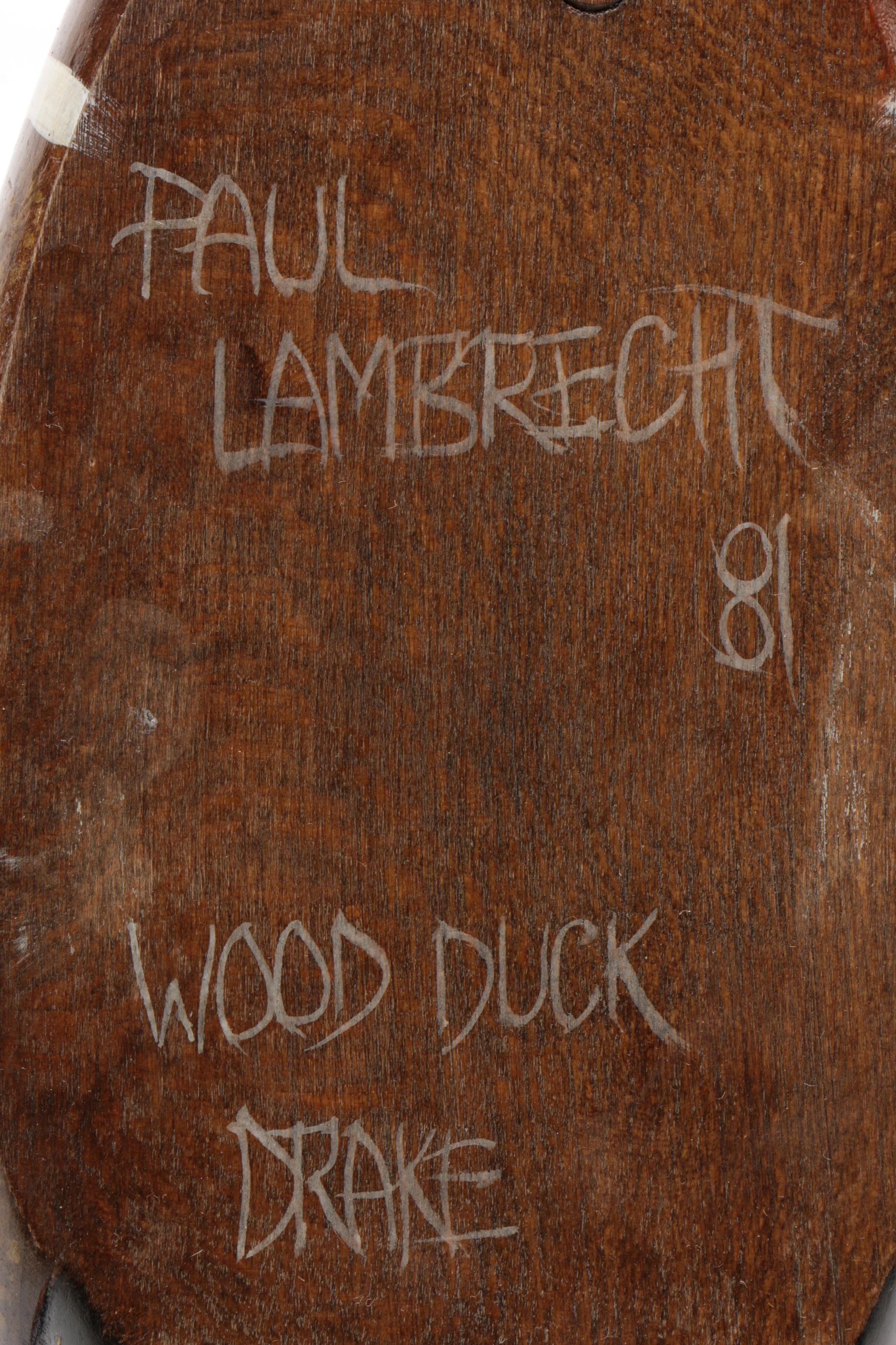 Paul Lambrecht Wooden Decoy "Wood Duck Drake," 1981
