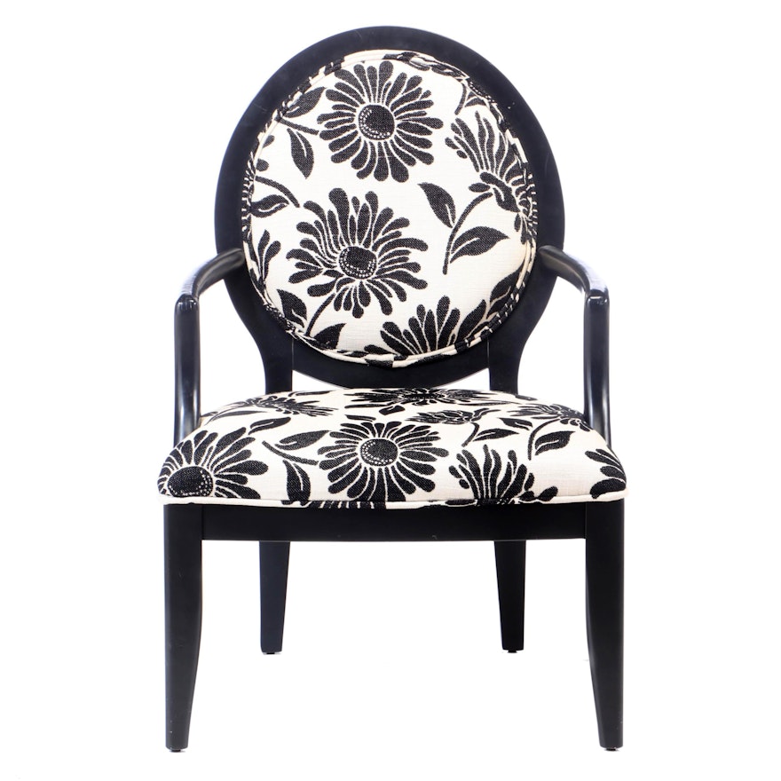 Black Lacquered Armchair in Woven Floral Print, 21st Century
