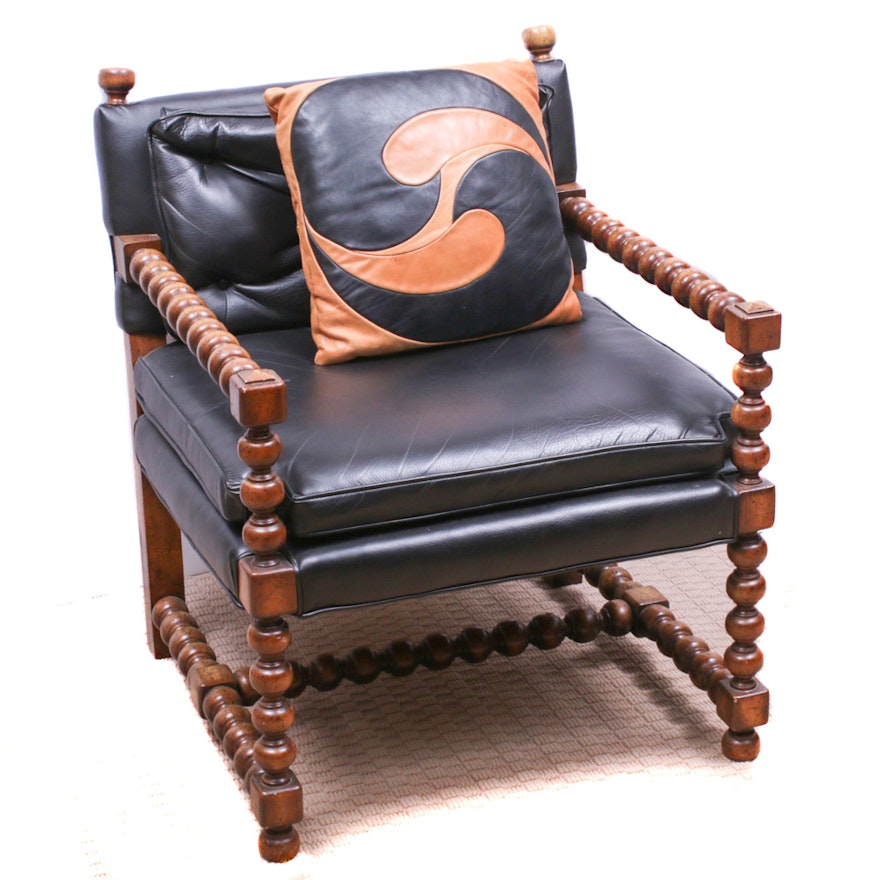 Baroque Style Spool-Turned Armchair with Throw Pillow, Mid to Late 20th C.