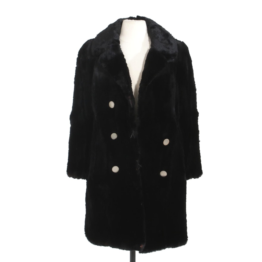 Sheared Black Rabbit Fur Double-Breasted Coat, Vintage