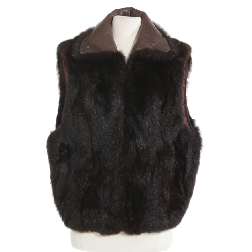 Andrew Marc Opossum Fur and Leather Zip Vest