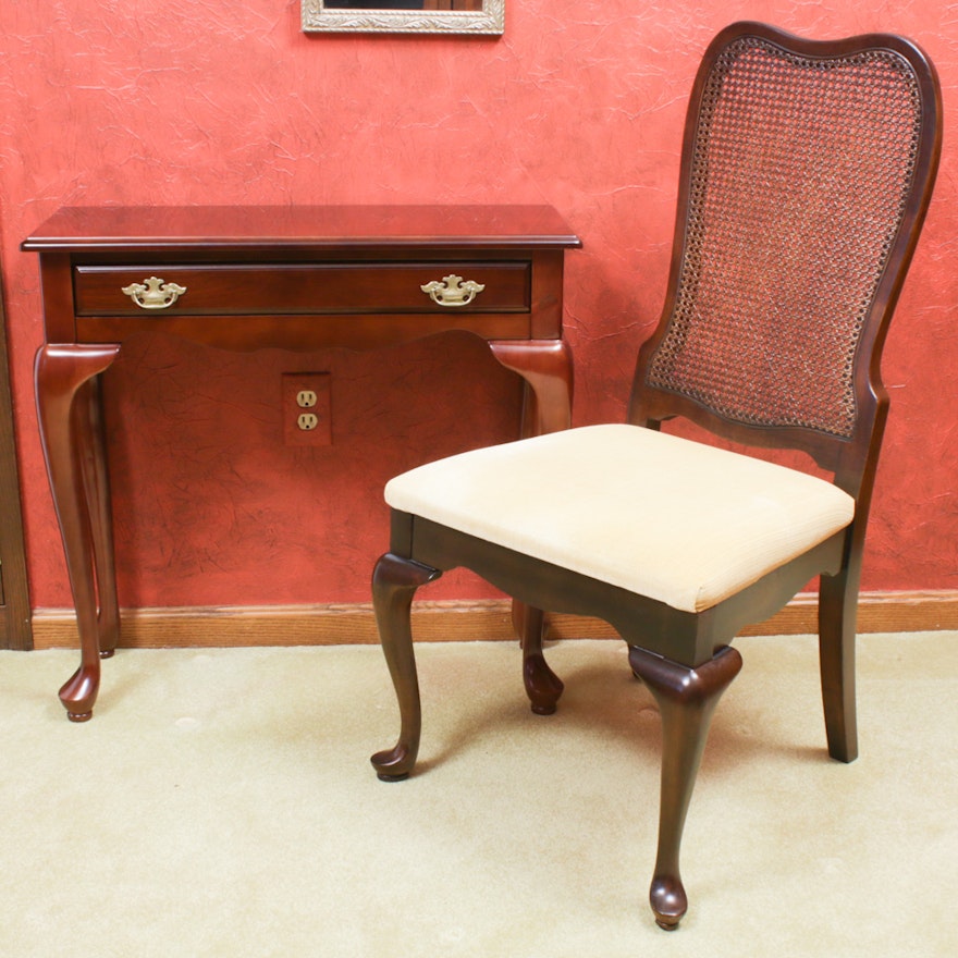 Queen Anne Style Hall Table and Side Chair, Late 20th Century