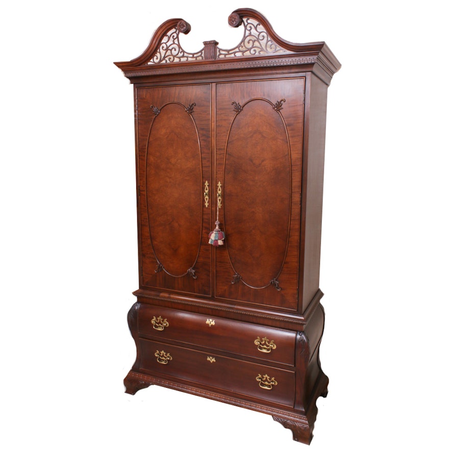 Century Furniture Chippendale Style Walnut Armoire, Late 20th Century