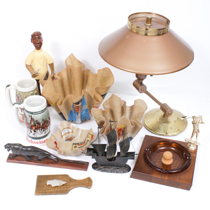 Budweiser Steins, Wooden Dentist Figurine and Other Decorative Collectibles