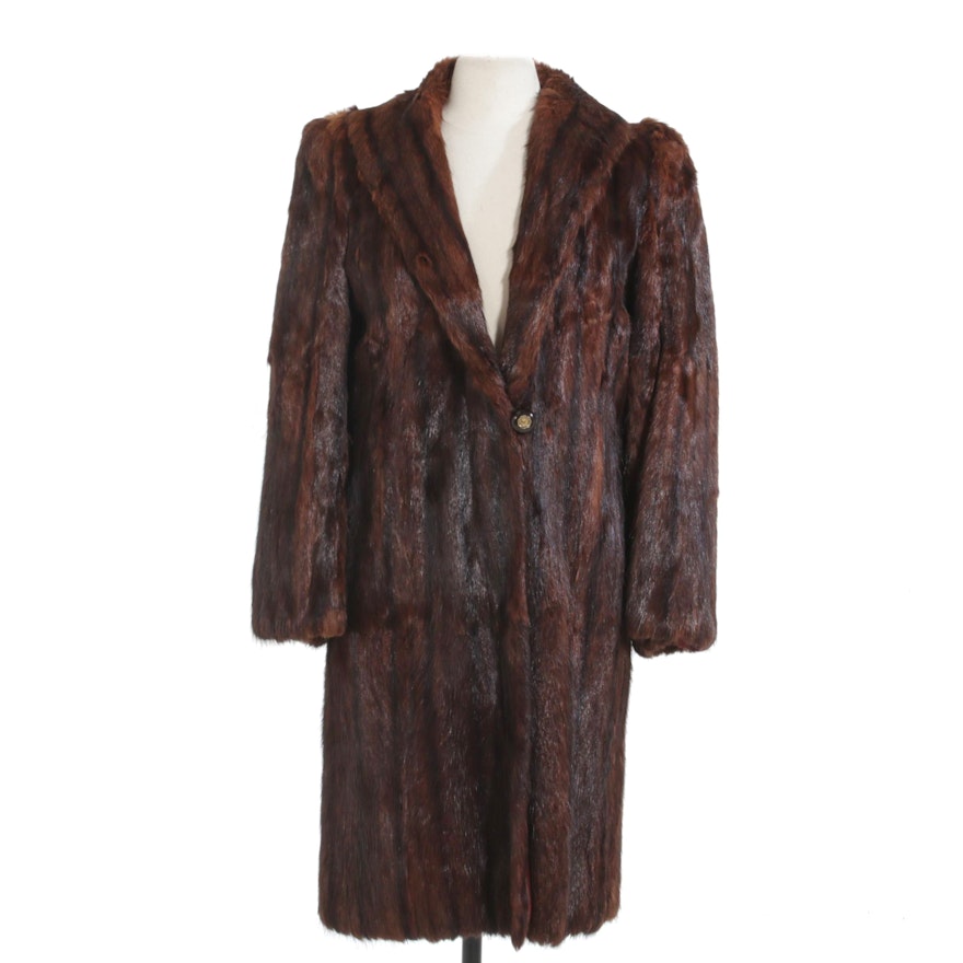 Mahogany Dyed Muskrat Fur Coat, Mid-20th Century